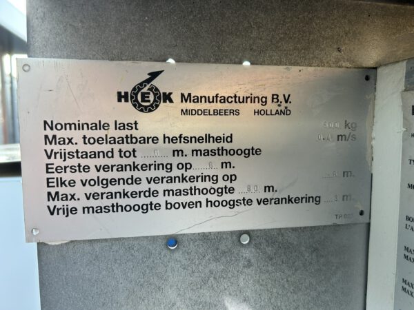 HEK GL500 tandheugellift/bouwlift + oprijplaat 10.5M 500KG - Afbeelding 9