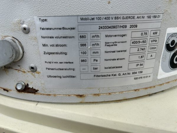 Gjerde Al-Ko Mobil-Jet 100 stofafzuiger/stofafzuiging 400V - Afbeelding 6